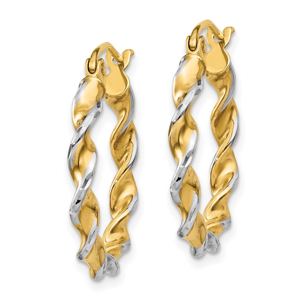 14k w/ White Rhodium Polished 2.75mm Fancy Twisted Hoop Earrings (TM233)