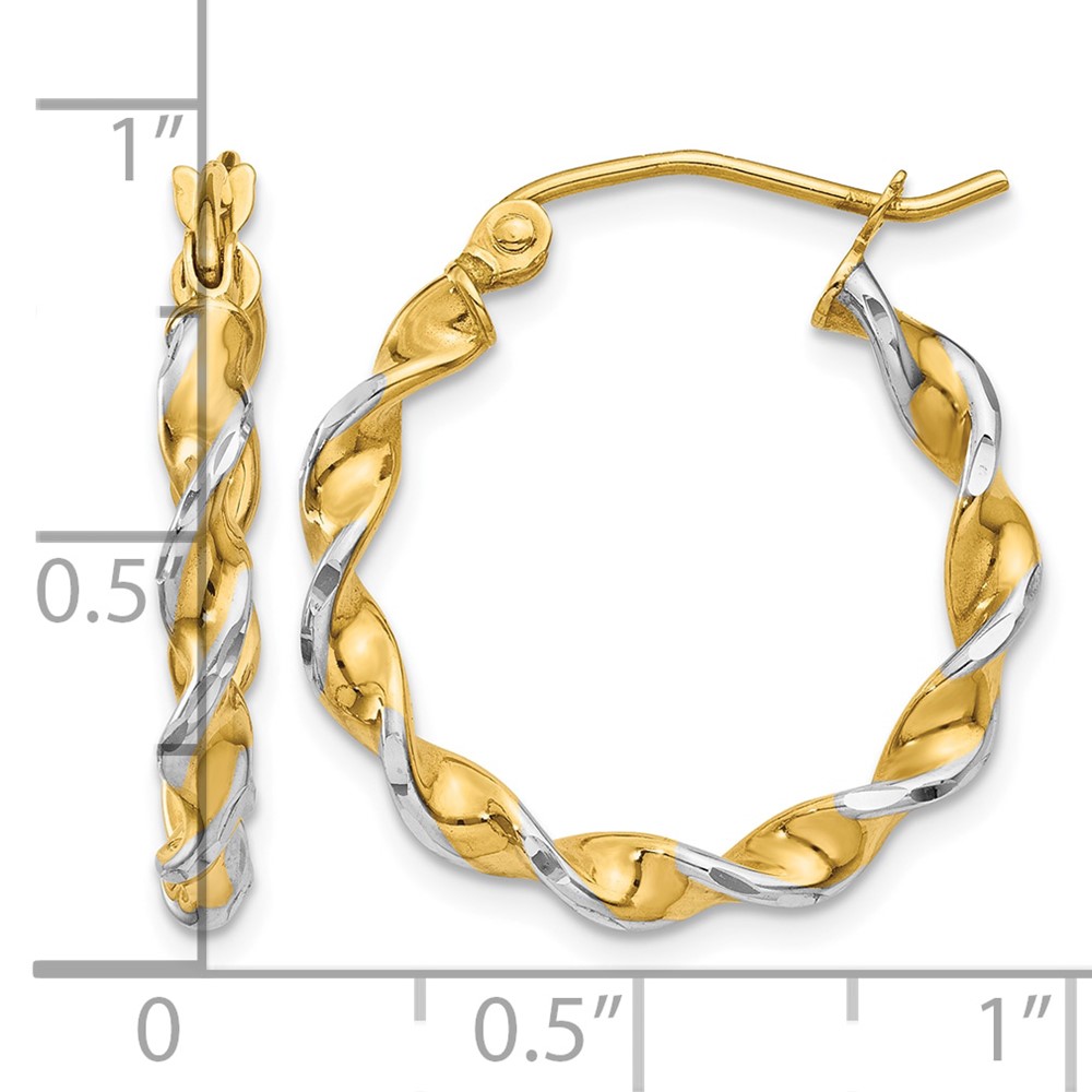 14k w/ White Rhodium Polished 2.75mm Fancy Twisted Hoop Earrings (TM233)