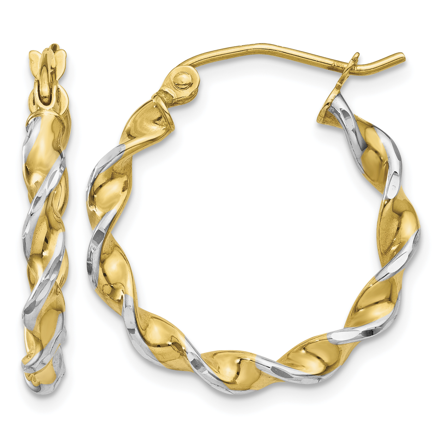 14k w/ White Rhodium Polished 2.75mm Fancy Twisted Hoop Earrings (TM233)