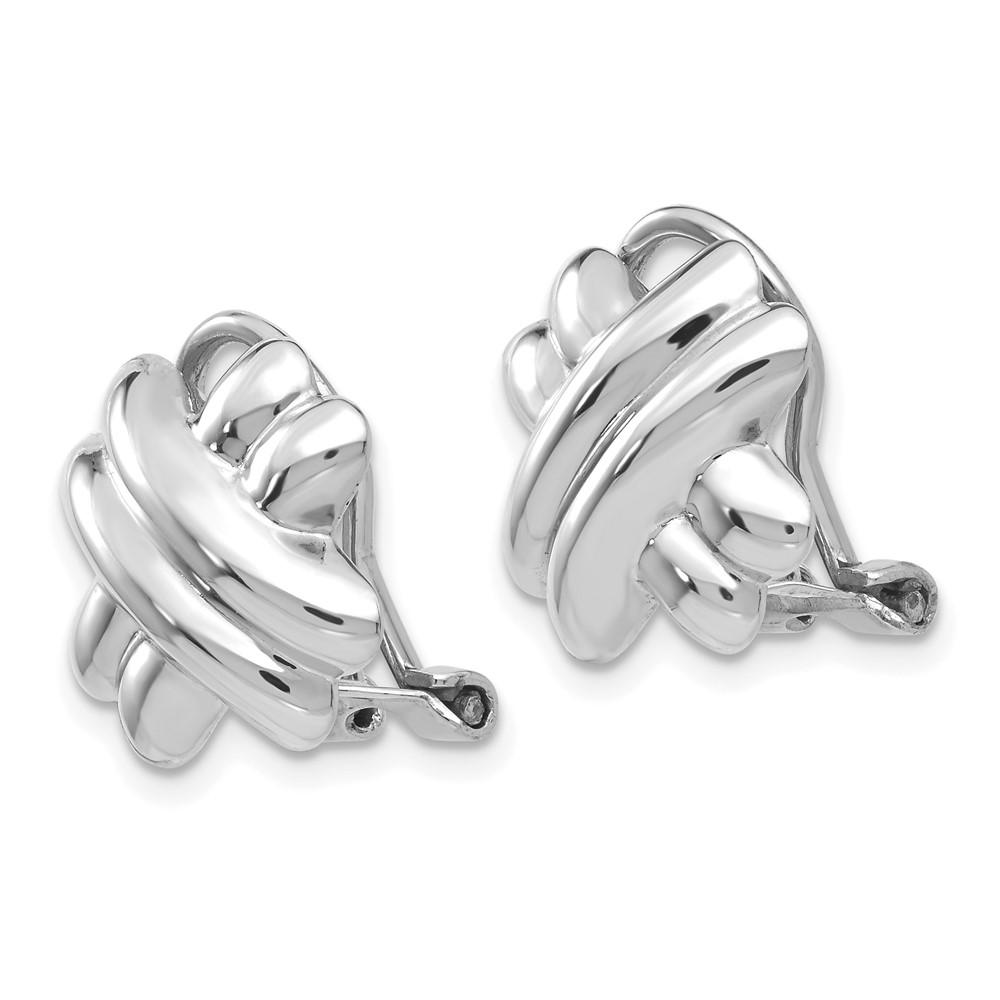 14k White Gold Polished Non-pierced X Omega Back Earrings (TM282)