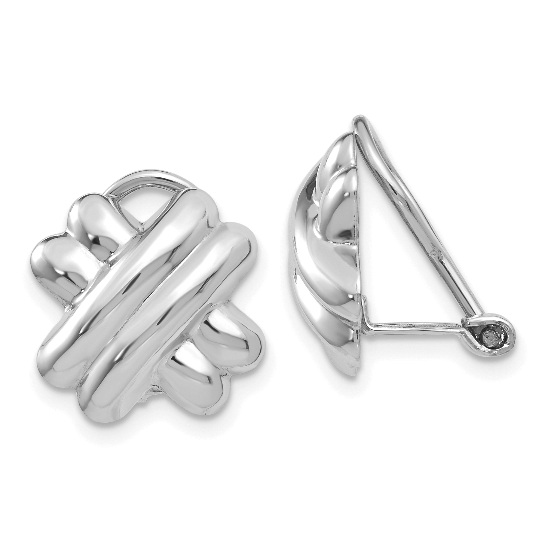 14k White Gold Polished Non-pierced X Omega Back Earrings (TM282)