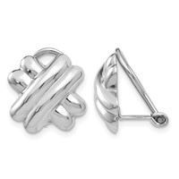 14K White Gold 14mm Polished X Omega Back Non-pierced Earrings view 1