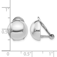 14K White Gold 12mm Polished Half Ball Omega Back Non-pierced Earrings view 4