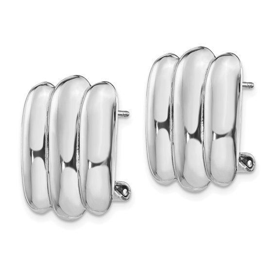 14k White Gold 15x19mm Polished Ribbed Fancy Omega Back Post Earrings