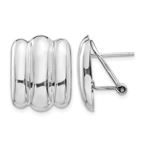 14K White Gold 15x 19mm Polished Ribbed Fancy Omega Back Post Earrings