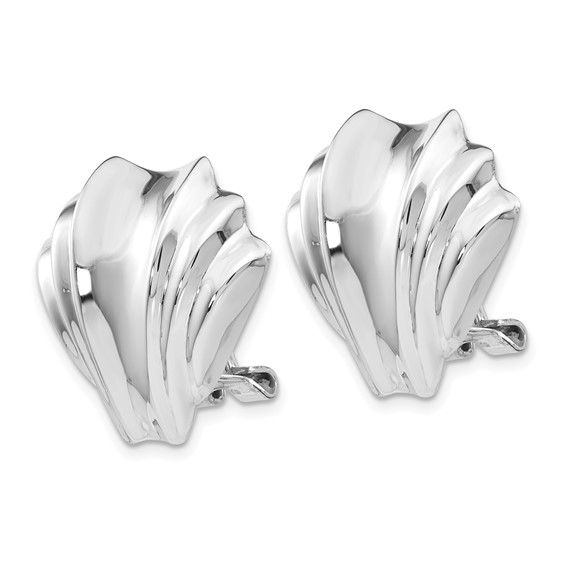 14k White Gold Polished Fan Omega Back Post Earrings