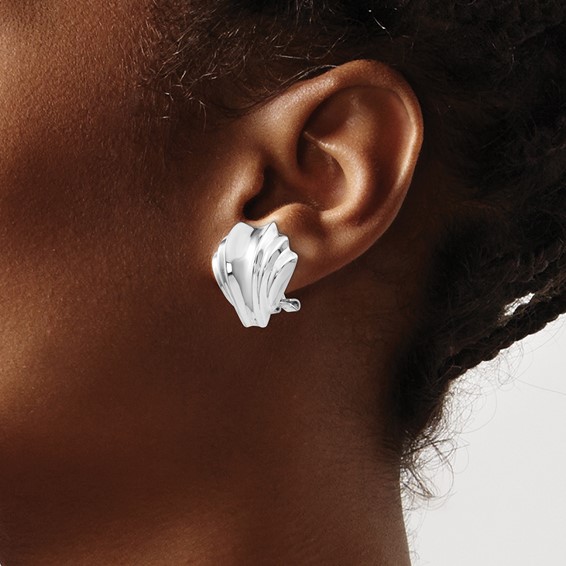 14k White Gold Polished Fan Omega Back Post Earrings