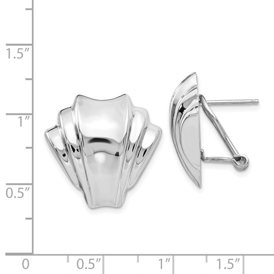 14k White Gold Polished Fan Omega Back Post Earrings