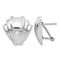 14K White Gold Polished Fan Omega Back Post Earrings view 1