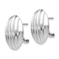 14K White Gold 14x 19mm Oval Polished Fancy Ribbed Omega Back Post Earrings view 2