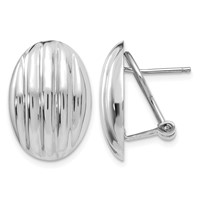 14K White Gold 14x 19mm Oval Polished Fancy Ribbed Omega Back Post Earrings view 1
