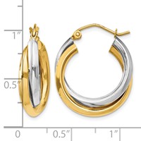 14K Two-tone Polished Double Hoop Earrings view 4