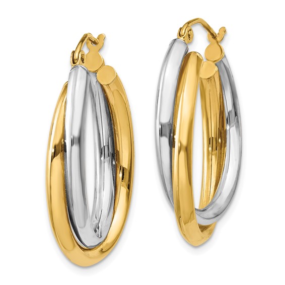 Gold Two-tone Twisted Oval Tube Hoop Earrings