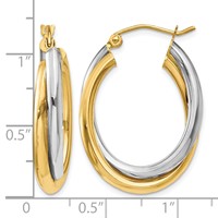 14K Two-tone Polished Double Oval Hoop Earrings view 4