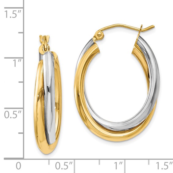 Gold Two-tone Twisted Oval Tube Hoop Earrings