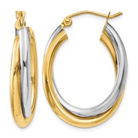 14K Two-tone Polished Double Oval Hoop Earrings view 1