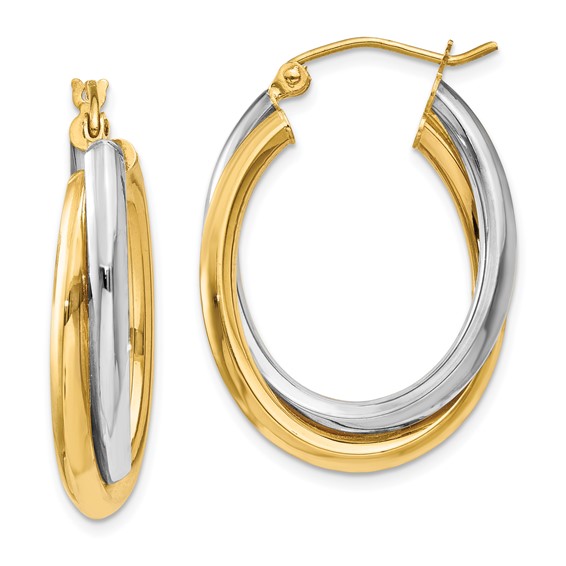 Gold Two-tone Twisted Oval Tube Hoop Earrings