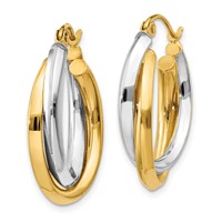 14K Two-tone Polished Double Oval Hoop Earrings view 2