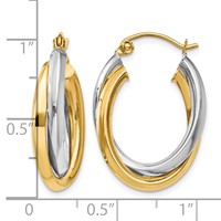 14K Two-tone Polished Double Oval Hoop Earrings view 4