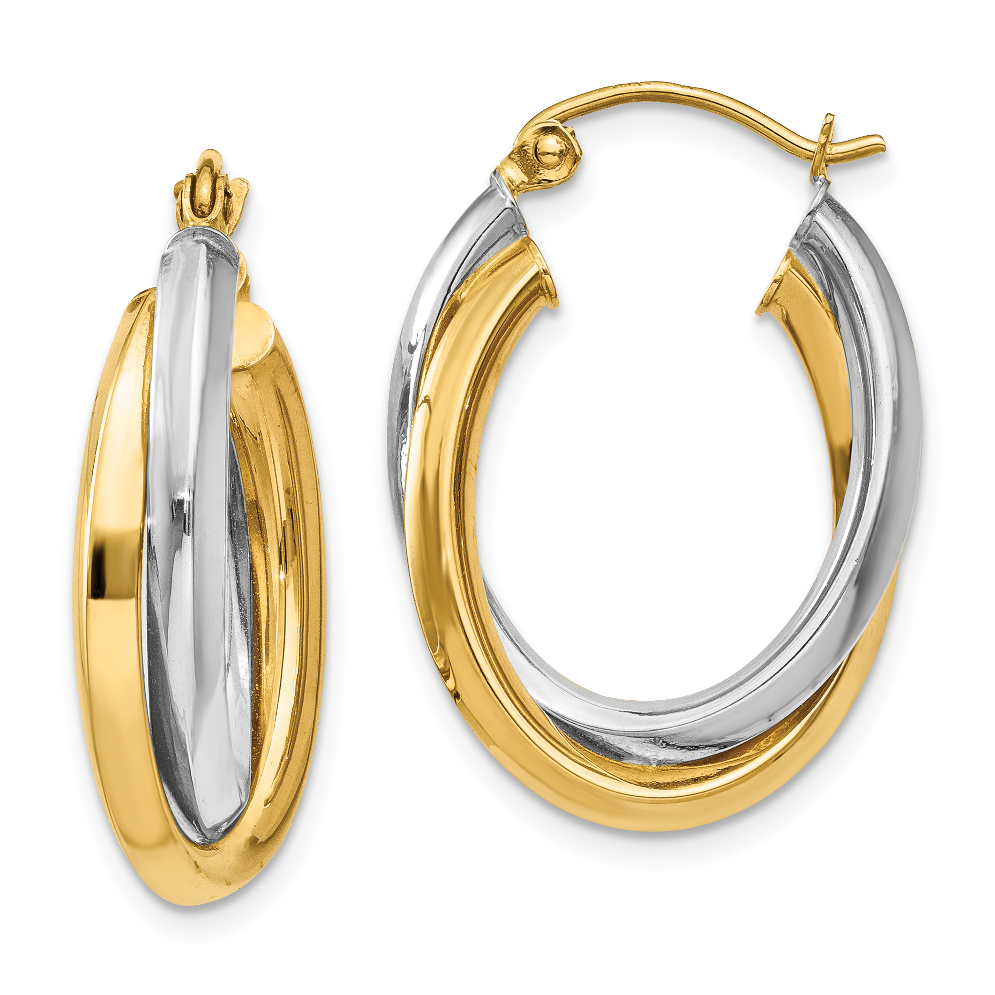 14k Two-tone Polished Double Oval Hoop Earrings TM398 | eBay