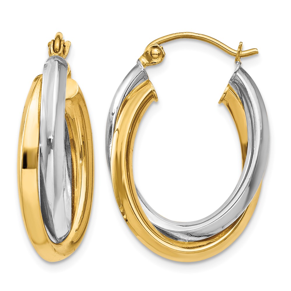14K Two-tone Polished Double Oval Hoop Earrings