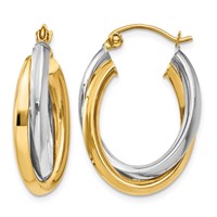 14K Two-tone Polished Double Oval Hoop Earrings view 1