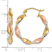 14K & Rhodium Twisted Hoop Earrings view 4