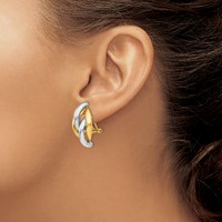 14K Two-tone Swirl Omega Back Post Earrings view 3