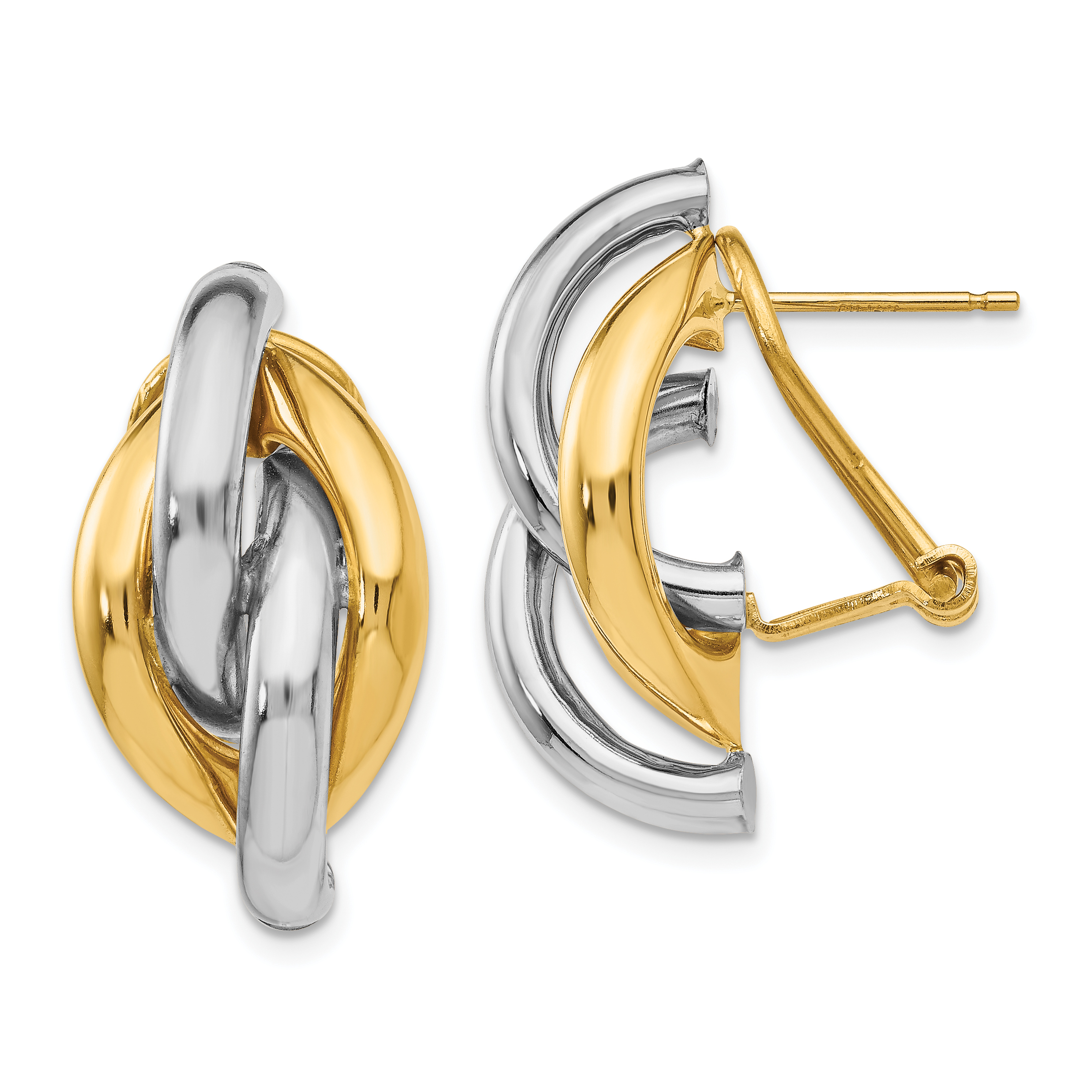 14k Two-tone Swirl Omega Back Post Earrings (TM427)