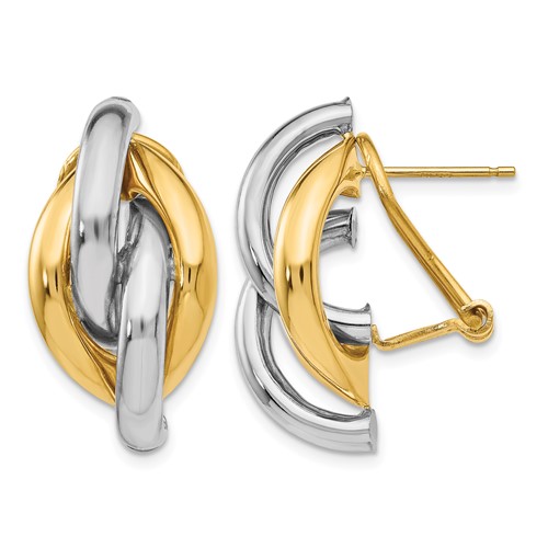 14K Two-tone Swirl Omega Back Post Earrings