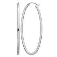 14K White Gold 2x 53mm Large Oval Tube Hoop Earrings view 1