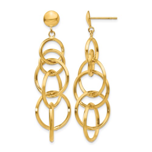 14K Yellow Gold Intertwined Circles Drop Post Earrings