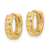14K Yellow Gold Cut-out Design Hinged Hoop Earrings view 2