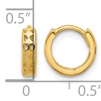 14K Yellow Gold Cut-out Design Hinged Hoop Earrings view 4