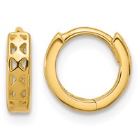 14K Yellow Gold Cut-out Design Hinged Hoop Earrings view 1