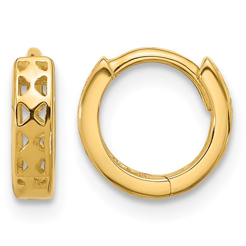 14K Yellow Gold Cut-out Design Hinged Hoop Earrings