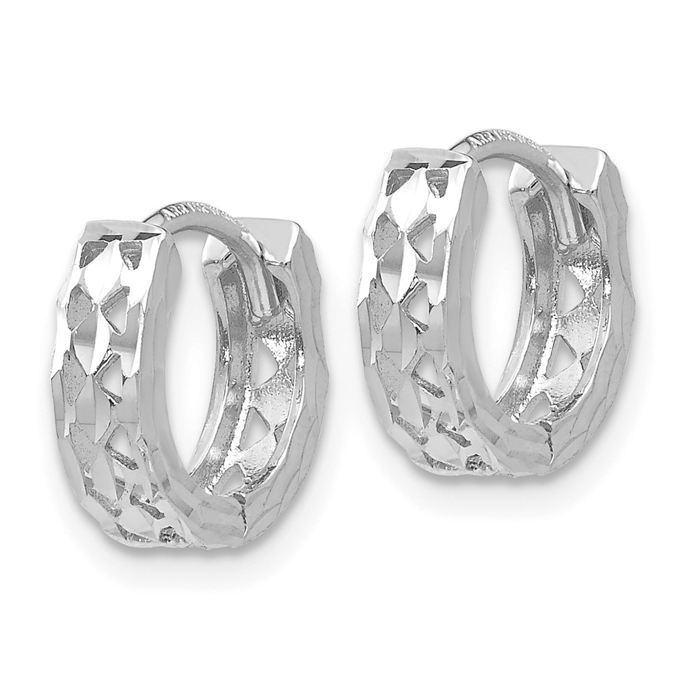 14k White Gold Cut-out Design Hinged Hoop Earrings (TM582)