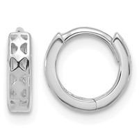 14K White Gold Cut-out Design Hinged Hoop Earrings view 1