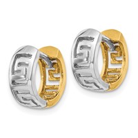 14K Two-tone Greek Key Hinged Hoop Earrings view 2