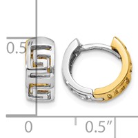 14K Two-tone Greek Key Hinged Hoop Earrings view 4