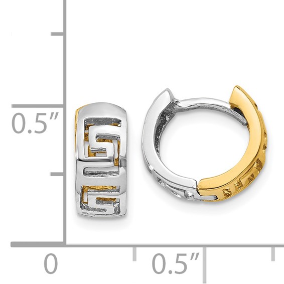 14k Two-tone Greek Key Hinged Hoop Earrings