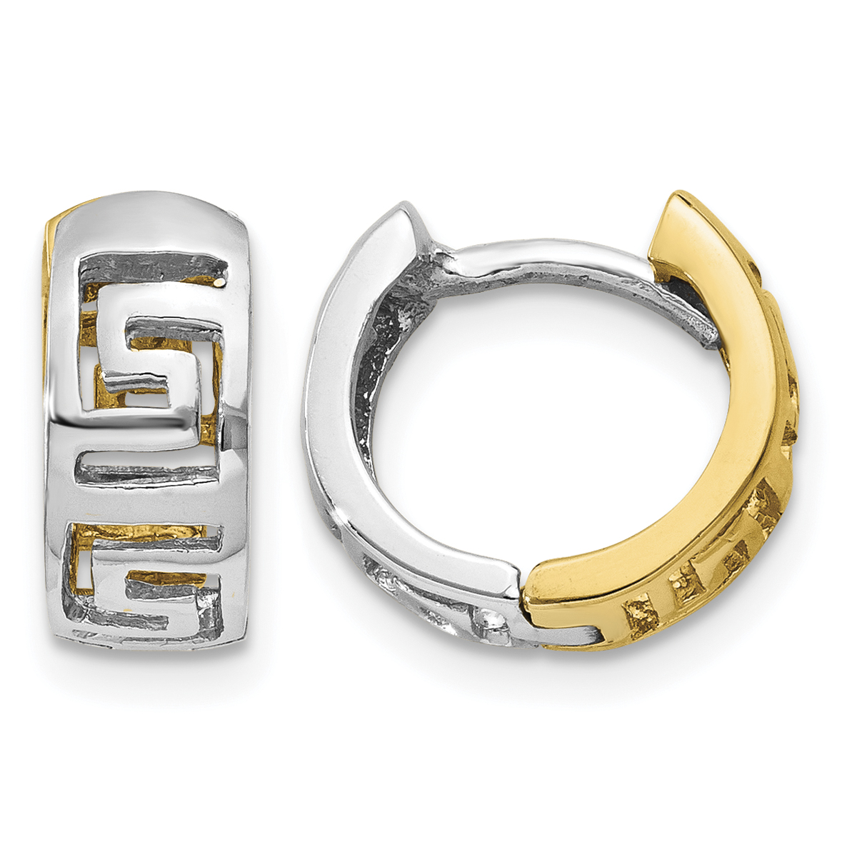 14k Two-tone Greek Key Hinged Hoop Earrings (TM590)
