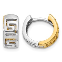 14K Two-tone Greek Key Hinged Hoop Earrings view 1