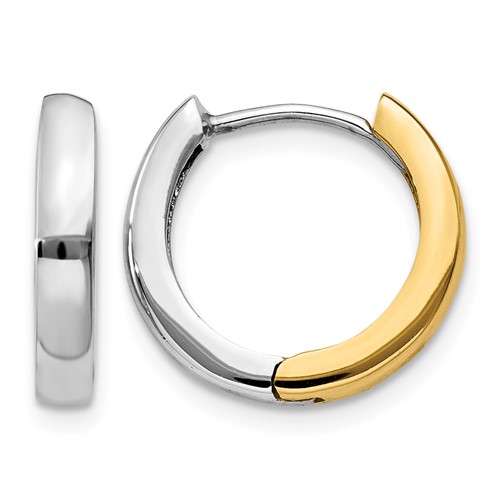14K Two-tone Round Hinged Hoop Earrings