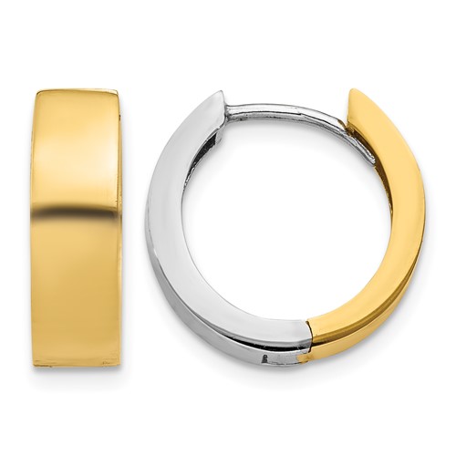 14K Two-tone Round Hinged Hoop Earrings