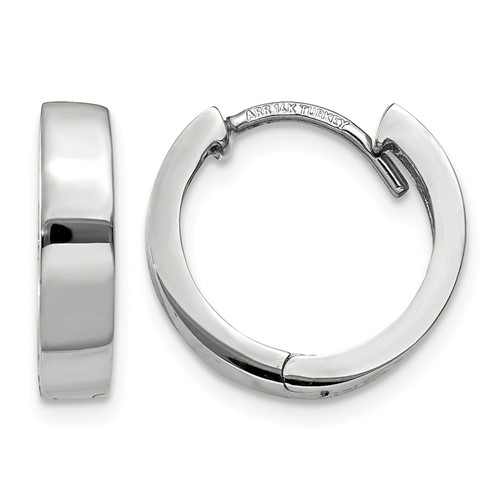 14K White Gold Round Hinged Hoop Earrings
