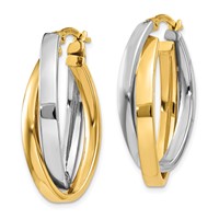14K Two-tone Oval Hoop Earrings view 2