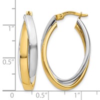 14K Two-tone Oval Hoop Earrings view 4
