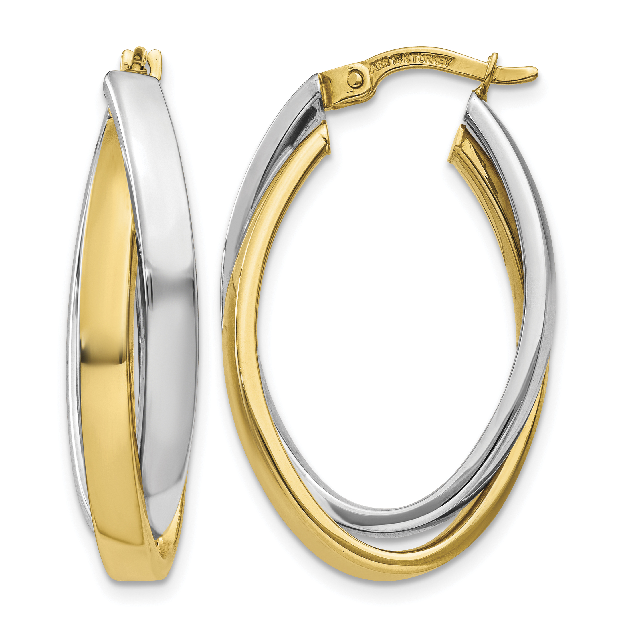 14K Two-tone Oval Hoop Earrings (TM658)
