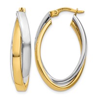 14K Two-tone Oval Hoop Earrings view 1